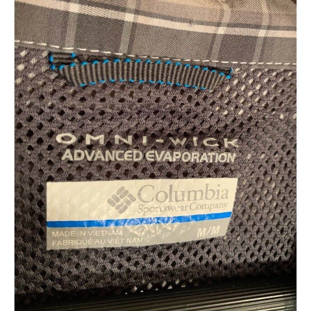 Columbia Fishing Shirt Omni-Wick Vented Button Front Gray Plaid Size Med EUC